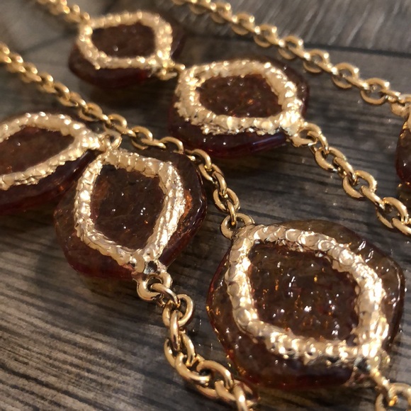 Vintage Station Necklace Amber Acrylic Accents - Picture 12 of 12